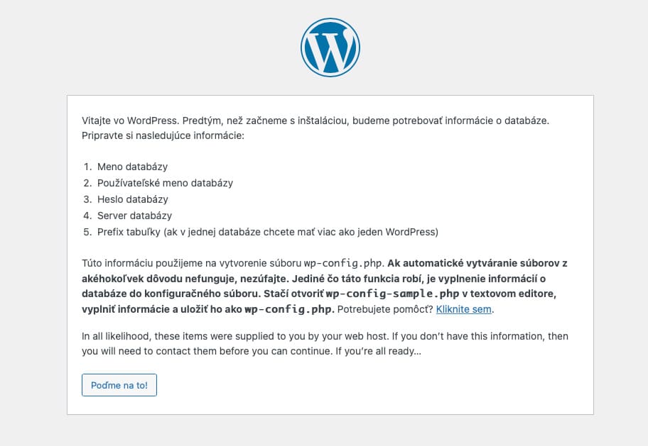 Inštalácia WordPressu